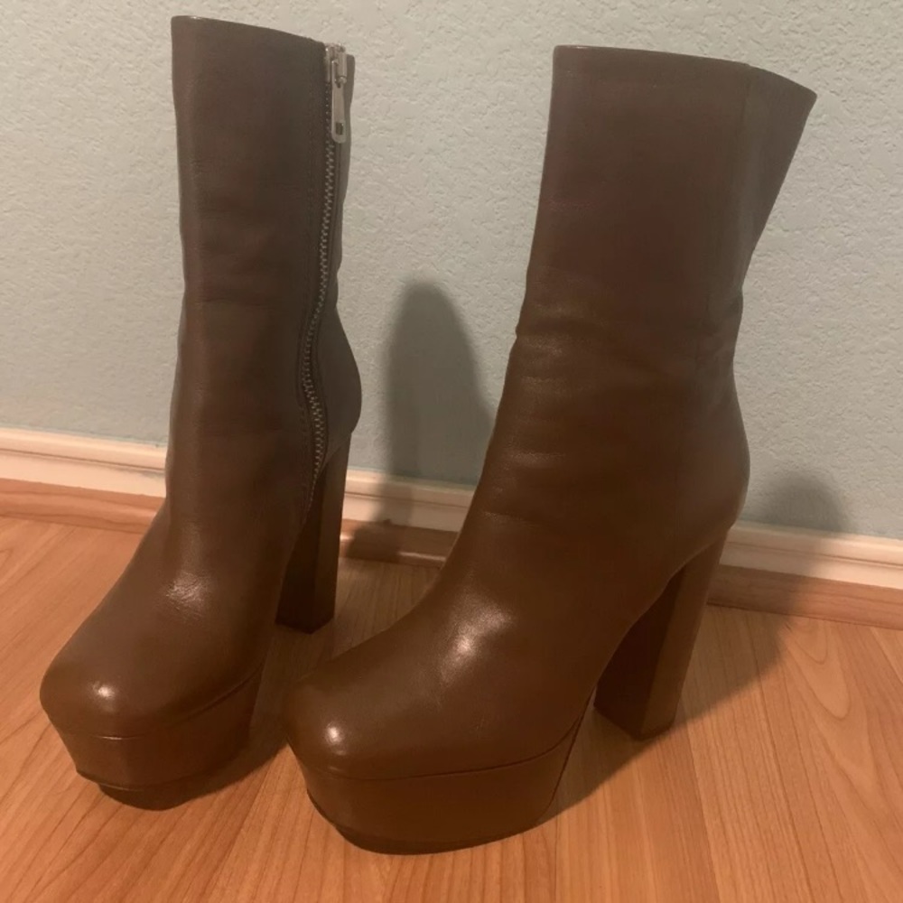 Gucci Malaga Brown Leather Mid Calf Platform Boots